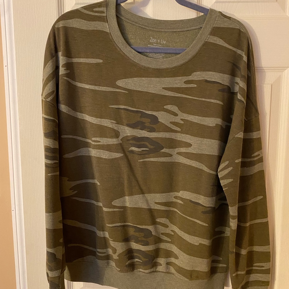 Zoe + Liv Camo Print Crewneck Sweater
